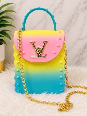 Pastel Ombre Jelly Phone Crossbody Bag Gold Chain Purse